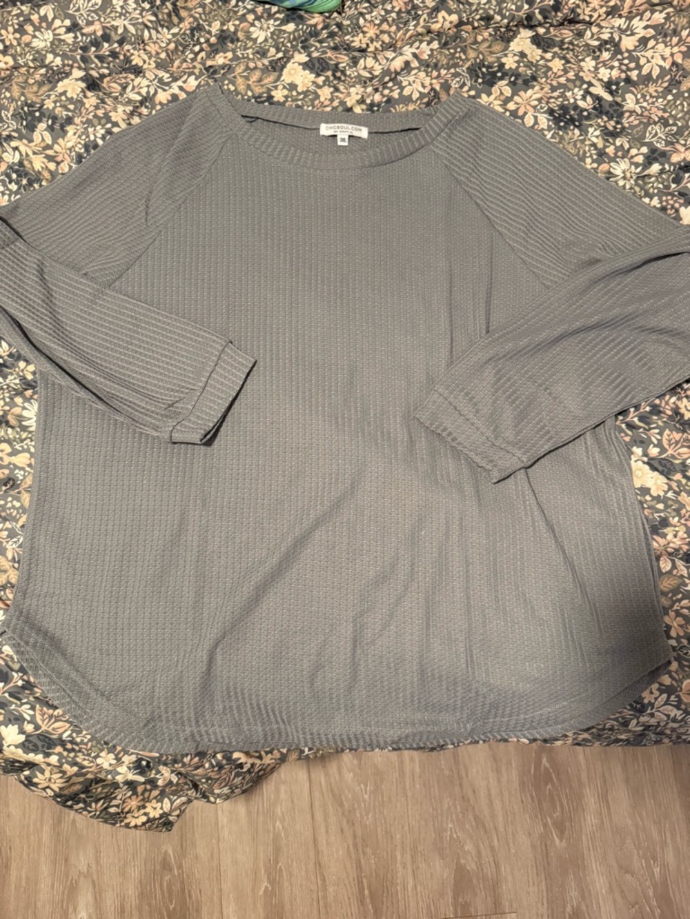 Chic Soul Slate Gray Ribbed Long Sleeve Top